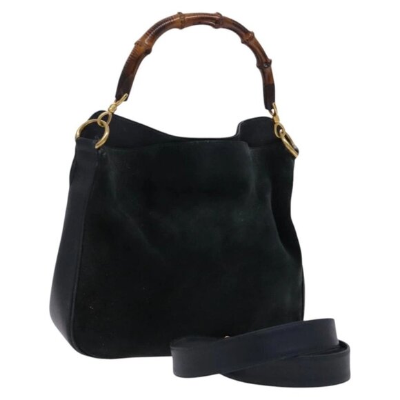 GUCCI Bamboo Hand Bag Suede 2way Green Auth - Picture 1 of 15